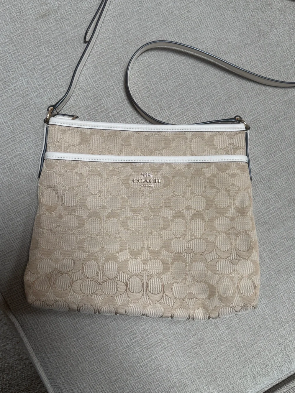 Coach Beige Signature Crossbody with Cream Trim- Like New